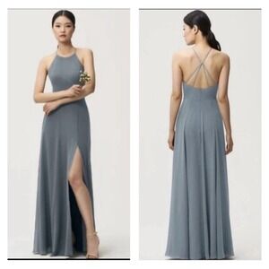 BHLDN Jenny Yoo Kayla Maxi Dress Size 8 Halter Prom Bridesmaid Event Black Tie